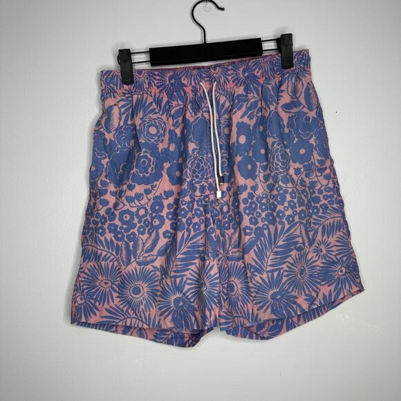 J. McLaughlin Men's Blue and Pink Floral Lined 3‎ Pocket Swim Trunks Size M - Picture 1 of 7